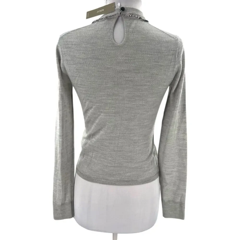 NWT J. Crew Carolyn SEQUIN embellished fitted sweater in grey merino wool sz XS
